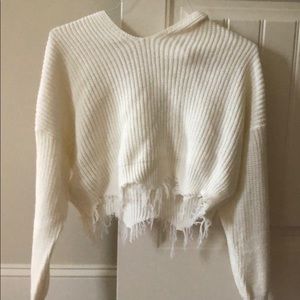 White cropped sweater with hood